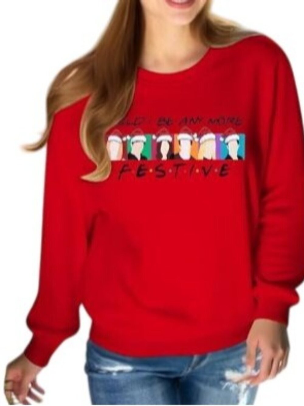 Friends Themed Christmas Sweatshirt Womens Small Red Graphic Print